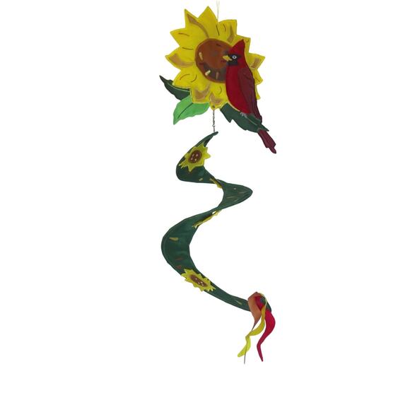 Vintage Sunflower Cardinal Spiral Flag Pennant Wind Spinner Yard Decor - Picture 1 of 7